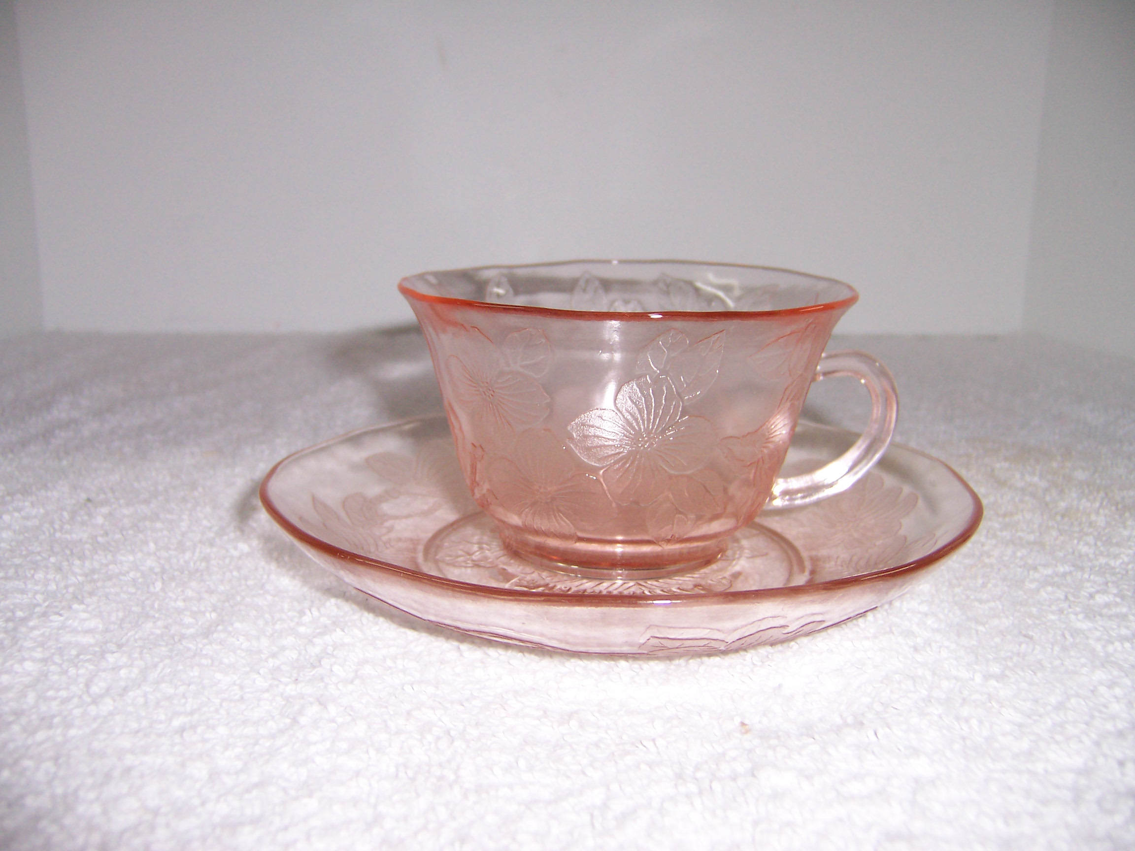 Pink American Sweetheart Depression Glass Cup and Saucer