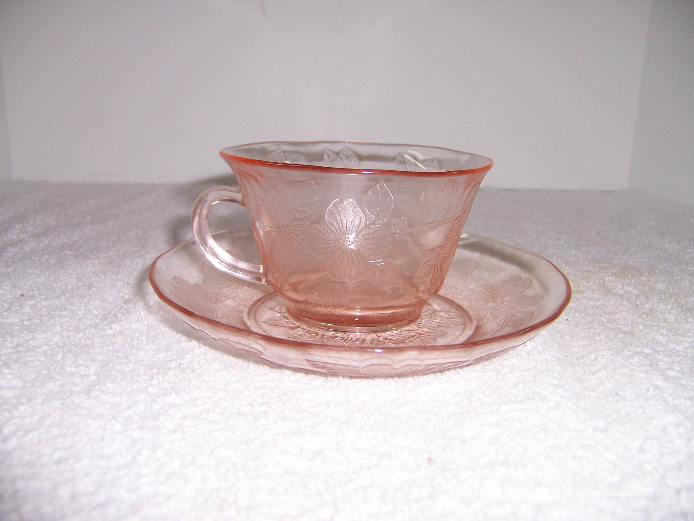 Pink American Sweetheart Depression Glass Cup and Saucer