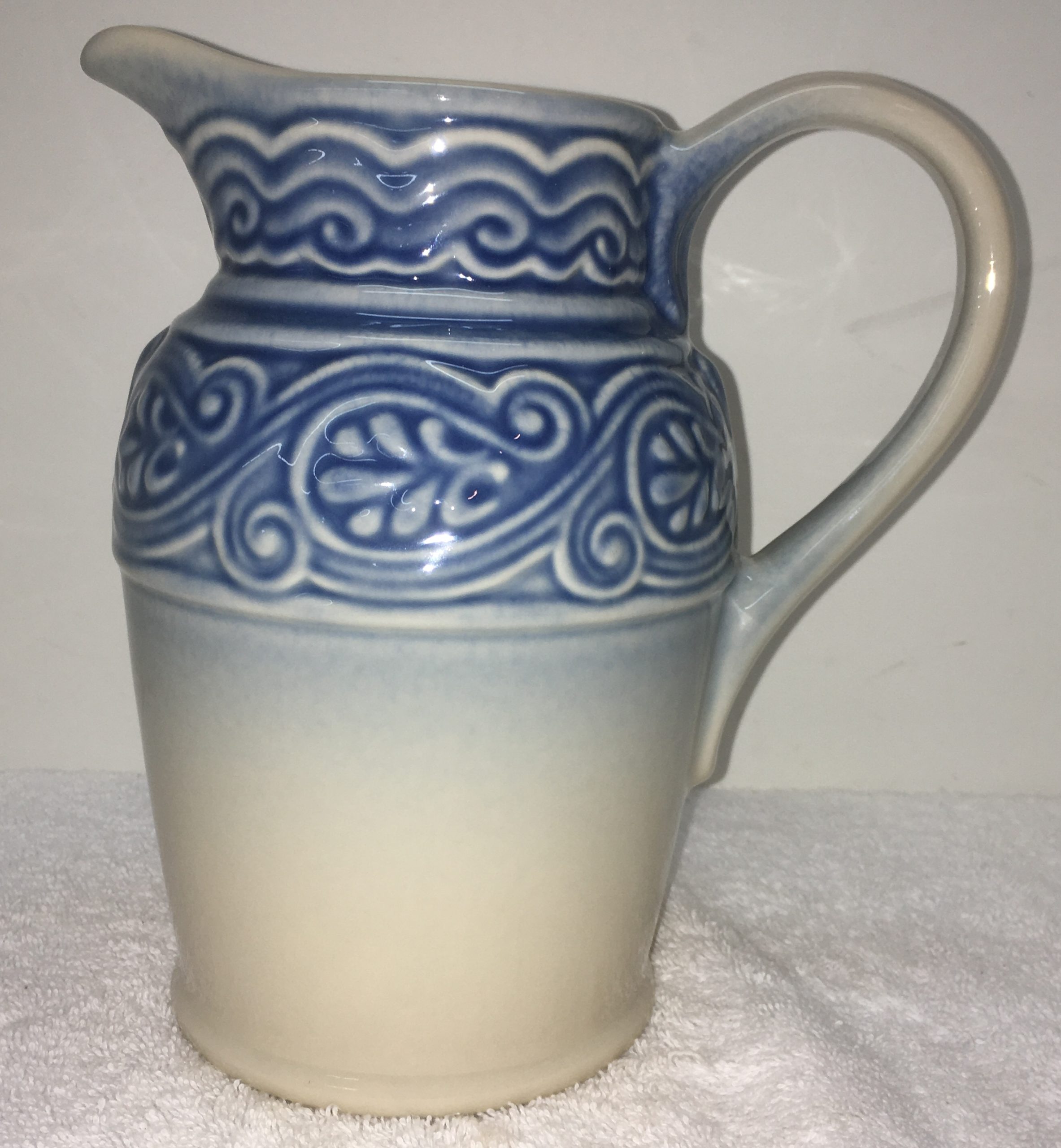 Longaberger Pottery Pitcher (Blue) and Blue Jar with Boyds Bear Topper -  Northern Kentucky Auction, LLC