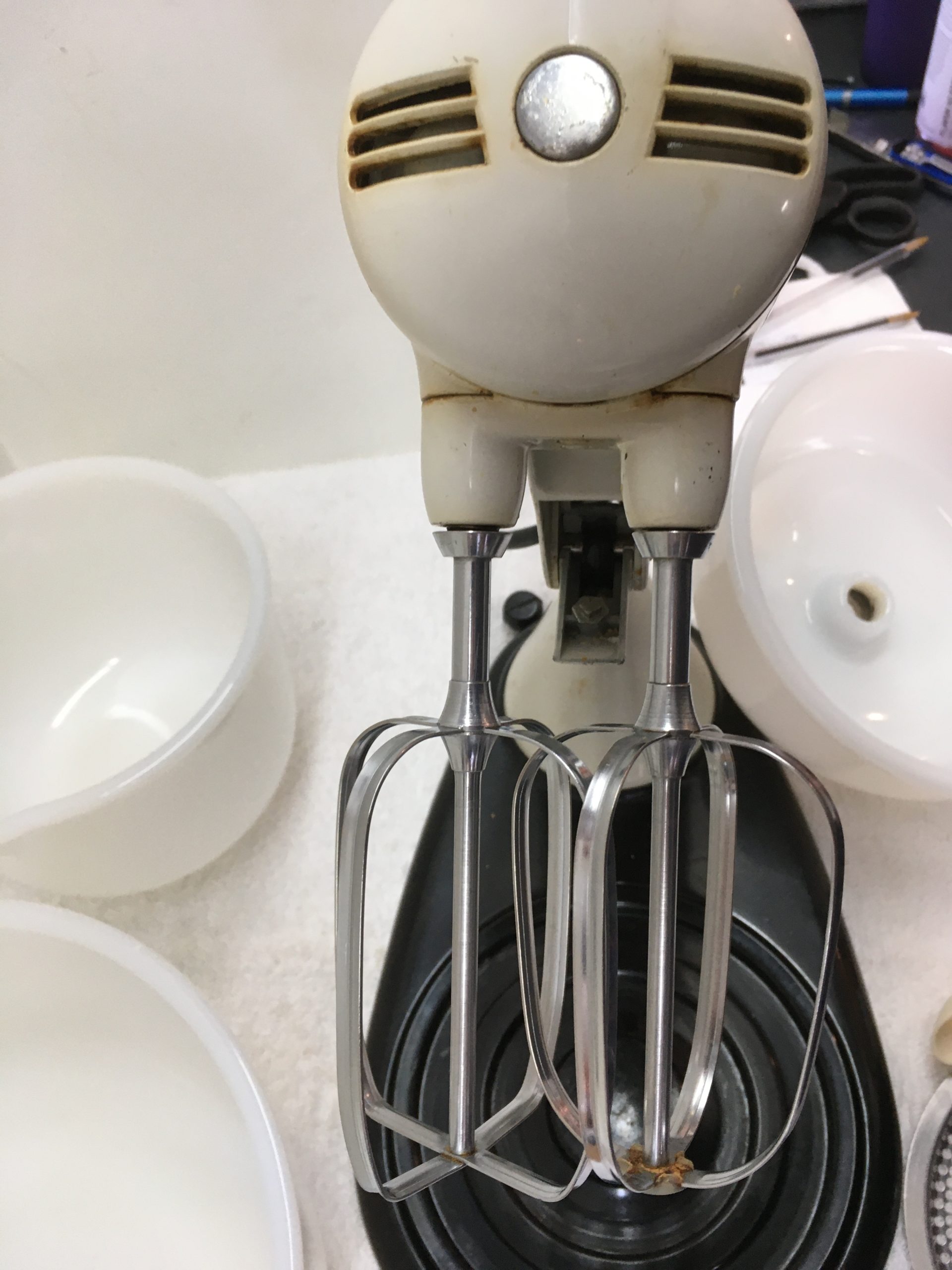 Vintage Sunbeam Mixmaster Mixer with all the Attachments Shown